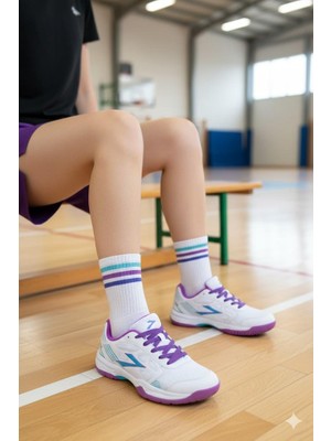 Lig Efes Beyaz Fuşya Kauçuk Taban Voleybol Ayakkabısı Salon Ayakkabısı Kadın Ayakkabı