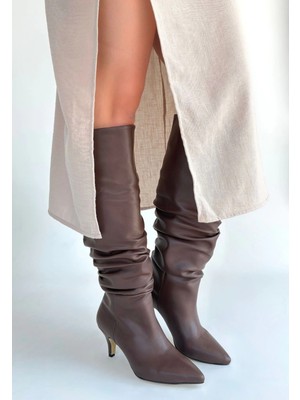 Zengezur Mall Sptrns Zelya Kahverengi Cilt Topuklu Çizme (Numara: 40)