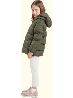 Freemen Kız Çocuk Haki Polarlı Kürklü Kapüşonlu Su Geçirmez Rüzgara Dayanıklı Kışlık Mont