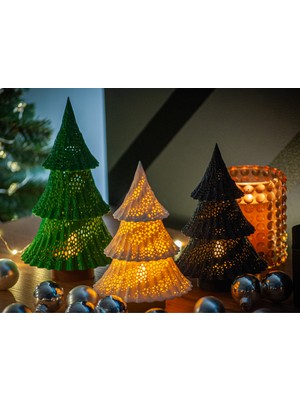 Yılbaşı Süsü LED 3'lü Set Noel Ağacı, Yılbaşı Ağacı, Dekoratif Biblo Hediyelik LED Mumlar Hediye