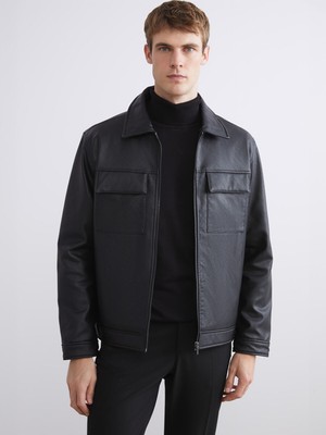 Lc Waikiki Yeni Sezon Standart Kalıp Gömlek Yaka Erkek Deri Görünümlü Mont