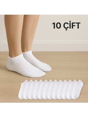 Worthy Socks 10'lu Kadın Fitilli Kısa Beyaz Patik Çorap 10 Çift