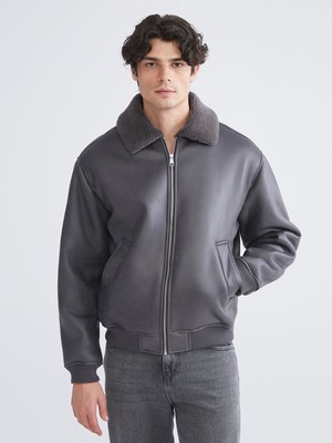 Lc Waikiki Yeni Sezon Pelüş Yaka Erkek Deri Görünümlü Mont