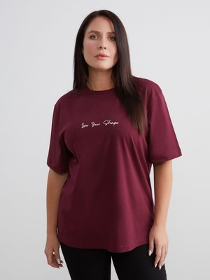 Lc Waikiki Yeni Sezon Büyük Beden Bisiklet Yaka Baskılı Kadın Tişört