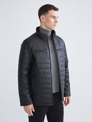 Lc Waikiki Yeni Sezon Standart Kalıp Dik Yaka Erkek Deri Görünümlü Mont