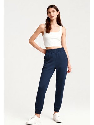 Tommy Life İndigo Yüksek Bel Jogger Rahat Form Manşetli Kadın Eşofman Alt - 94561