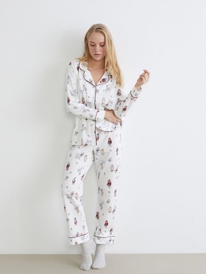 Lc Waikiki Yeni Sezon Gömlek Yaka Yılbaşı Temalı Kadın Pijama Takımı