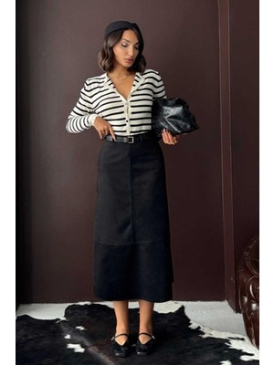 Ecenin Favorileri Geniş Kalıp - Scuba Süet Midi Boy Kadın Etek