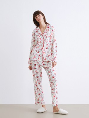 Lc Waikiki Yeni Sezon Gömlek Yaka Yılbaşı Temalı Kadın Pijama Takımı