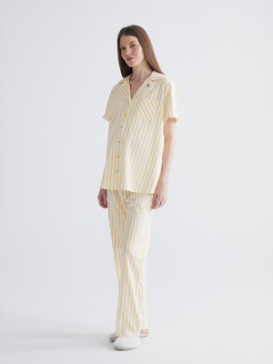 Lc Waikiki Yeni Sezon Gömlek Yaka Çizgili Hamile Pijama Takımı