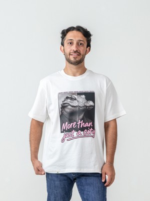 Broco Unisex Erkek/kadın Oversize Bisiklet Yaka %100 Pamuk Pink Croco Baskılı T-Shirt