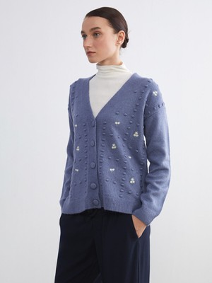 Lc Waikiki Yeni Sezon V Yaka Çiçek Nakışlı Kadın Triko Hırka