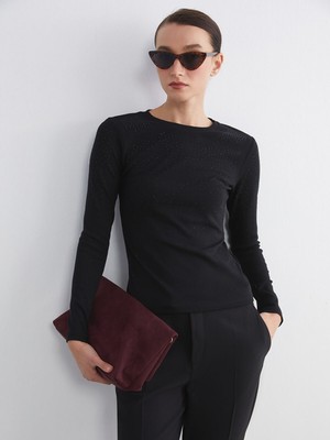 Lc Waikiki Yeni Sezon Bisiklet Yaka Taşlı Kadın Tişört