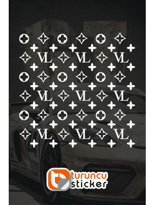 Turuncu Sticker Lv Desen Kaplama Sticker Etiket 25X25 cm - Araç -Motor - Laptop - Kask Etiket