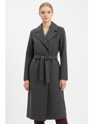 Rays Antrasit Kuşaklı Uzun Astarlı Kadın Kaban 7242A