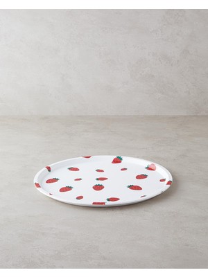 Mena Rise Strawberries Plastik Tepsi Beyaz - Kırmızı, 36 x 30 x 10 cm