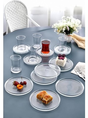 Mena Rise 18 Parça Çay Seti Takımı - Pasta Tabağı, Çay Bardağı, Çay Tabağı - Sade Modern Kahvaltı Takımı Seti