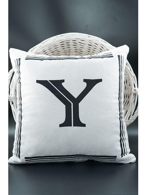 Mena Rise Harfli Kırlent Kılıfı Kadife 43X43 cm Çift Taraflı Y Harfi Kedi Desenli Evlilik Teklifi Doğum Günü
