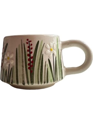 Mena Rise Yapımı Seramik Mug Kupa, 200 Ml, Özel Kabartmalı, Iznik Sanatının Muhteşem Örneği, Evinize Sanat Katın (Beyaz )