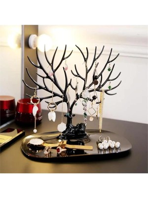 Mena Rise Geyik Tasarımlı Takı Yüzük Küpe Kolye Askılığı Mücevher Organizer Siyah