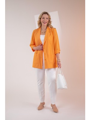 Roxxlen Kadın Büyük Beden Cepli Turuncu Ceket