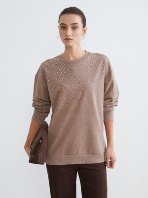 Lc Waikiki Yeni Sezon Bisiklet Yaka Taşlı Kadın Sweatshirt