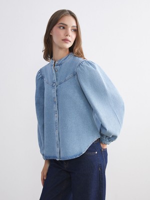 Lc Waikiki Yeni Sezon Balon Kollu Kadın Jean Gömlek