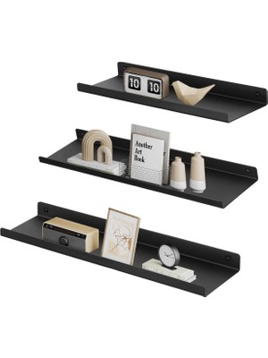 Mena Rise Metal Duvar Rafları, 3'lü Set, Yüzer Raflar, Endüstriyel Tasarım, Duvar Panoları, Dekorasyon Için, Resim Çerçeveleri, Rafları Takmak Için 6 Vidalı, Farklı Düzenler, Siyah LFS12BK