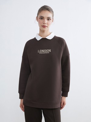Lc Waikiki Yeni Sezon London Nakışlı Kadın Kalın Sweatshirt Tunik