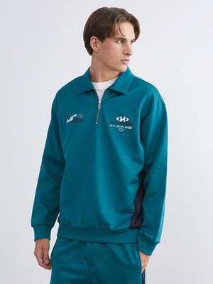 Lc Waikiki Yeni Sezon Polo Yaka Baskılı Erkek Kalın Sweatshirt