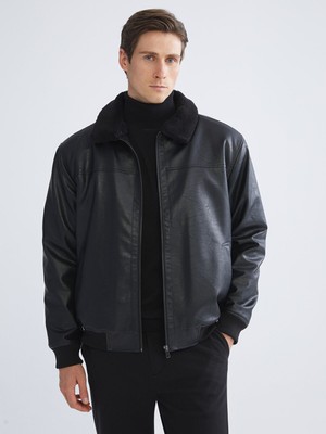 Lc Waikiki Yeni Sezon Standart Kalıp Pelüş Yaka Erkek Deri Görünümlü Mont