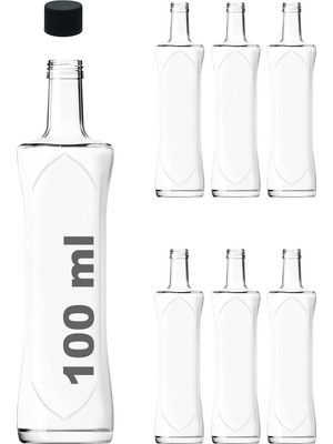 Mena Rise 100 ml Şeffaf Piramit Sosluk 100 cc Kapaklı Kavisli Cam Şişe 6 Adet (Siyah (Plastik))