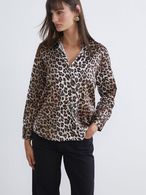 Lc Waikiki Yeni Sezon Leopar Desenli Saten Kadın Gömlek