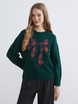 Lc Waikiki Yeni Sezon Bisiklet Yaka Fiyonk Nakışlı Kadın Triko Kazak