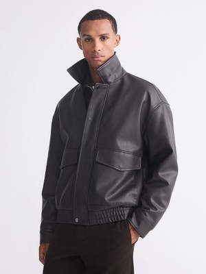 Lc Waikiki Yeni Sezon Rahat Kalıp Gömlek Yaka Erkek Deri Görünümlü Mont