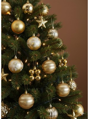 Dodomar 42 Parça Yılbaşı Ağacı Top Süs Seti - Gold (Altın) Renk Lüks Ağaç Süsleme Seti (Özel Pvc Kraft Kutulu)