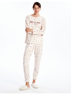Lc Waikiki Yeni Sezon Bisiklet Yaka Desenli Kadın Pijama Takımı