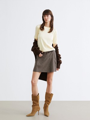 Lc Waikiki Yeni Sezon Beli Kemerli Ekose Pileli Mini Etek