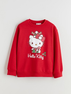 Lc Waikiki Yeni Sezon Bisiklet Yaka Hello Kitty Baskılı Kalın Kız Çocuk Sweatshirt