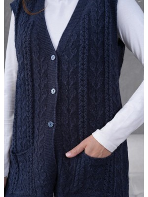 Kadın Triko Ajurlu Cep Detaylı Yün Yelek