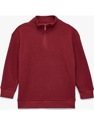 Koton Dik Yaka Uzun Kollu Yarım Fermuarlı Pamuklu Sweatshirt