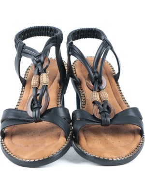 Ayakkabımood S.p Siyah Ortopedik Taban Bayan Sandalet Ayakkabı