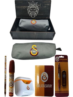 Me Çanta Galatasaray Orjinal Lisanslı Beyaz Air Kalemtraş Ahşap Kutulu 6'lı Kırtasiye Seti