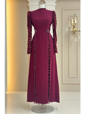 Amine Hüma Tusem Abiye Elbise Bordo