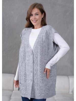 Kadın Triko Ajurlu Cep Detaylı Yün Yelek