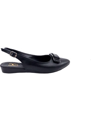 Ayakkabımood Siyah Cilt Arka Açık Günlük Bayan Babet Ayakkabı