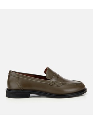 Hotiç Kadın Deri Haki Yumuşak Dokulu Klasik Loafer