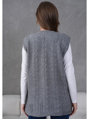 Kadın Triko Ajurlu Cep Detaylı Yün Yelek