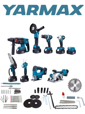 Yarmax Dokuzlu Set Power Bank&led Kırıcı Delici Matkap Avuç Taşlama Somun Sıkma Vidalama Sunta Kesme