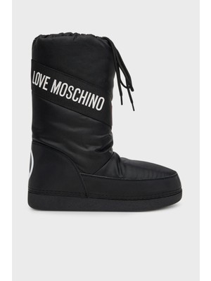 Love Moschino Logolu Suya Dayanıklı Büzgülü Kar Botu Düz Topuklu Model Siyah Kadın Ayakkabı JA24032G0NISA000